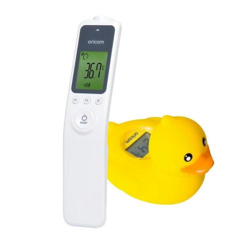 Oricom Baby HFS1000 Non-Contact Infrared Thermometer and 02SD Duck Digital Bath and Room Thermometer Bundle (HFS1000SD) Pack