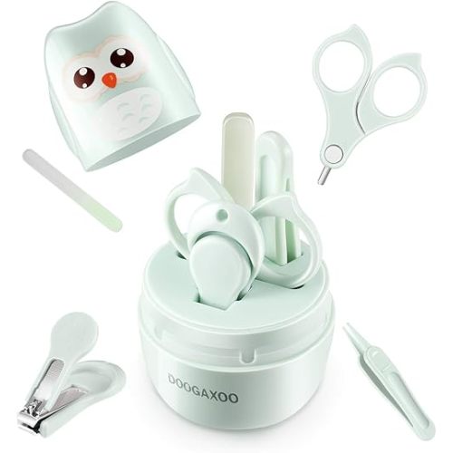 Baby Nail Clippers, 4-in-1 Safe Baby Nail Kit with Cute Case, Nail Clipper, Scissors, Tweezers, Nail File Set for Newborn, Infant, Toddler and Kids-Owl Green