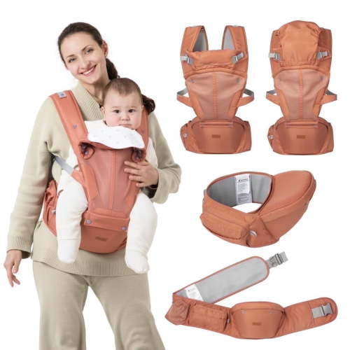 BabbleRoo Grow Baby Carrier – 6-in-1 Ergonomic Hip Seat, Convertible Infant Baby Carrier & Toddler Carrier – Kangaroo rose