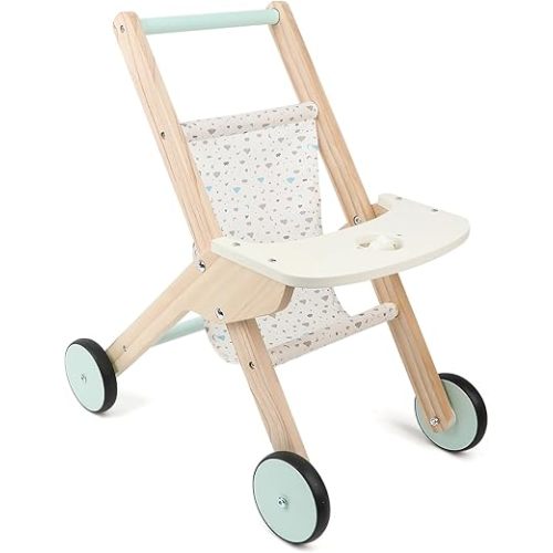 Wooden Baby Walker Doll Stroller, Baby Push Walker, Shopping Cart Learning Walker for Boys and Girls, Wood Push Toys for Babies Learning to Walk