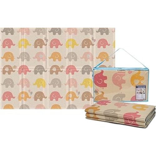 Parklon Baby Play Mat, Foldable & Portable, Large Size (78.7 x 55.1), Indoor, Outdoor, Waterproof, Made in Korea - Little Elephant