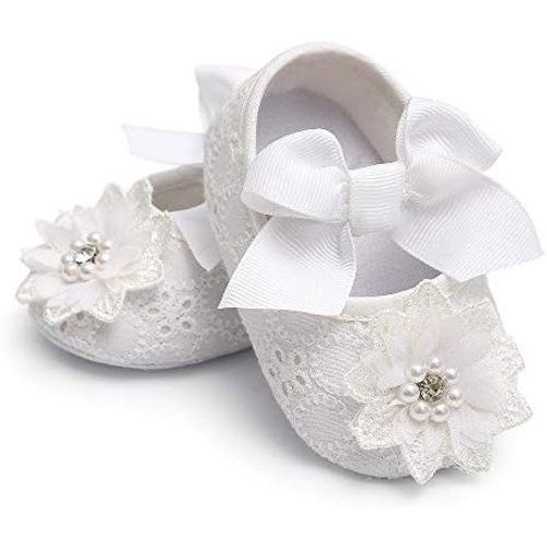 Baby Girls Mary Jane Flats with Bowknot Floral Princess Wedding Dress Shoes Soft Newborn Infant Crib First Walkers Prewalker