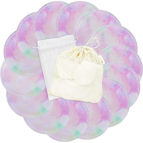 wegreeco Nursing Breast Pads (14 Pack) + Laundry Bag & Travel Storage Bag, 4.7 inch - Washable & Reusable Breastfeeding Nursing Pads (Plain Shape, Dreamy, Large)