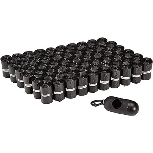 Amazon Basics Dog Poop Leak Proof Bags with Dispenser and Leash Clip, Unscented, 900 Count, 60 Pack of 15, Black, 13 Inch x 9 Inch