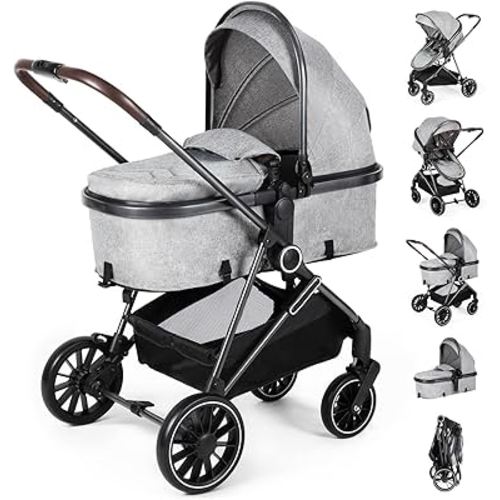 2-in-1 Baby Stroller with Bassinet Mode - Folding Infant Newborn Pram with Reversible Seat - for 0-36 Months Toddler