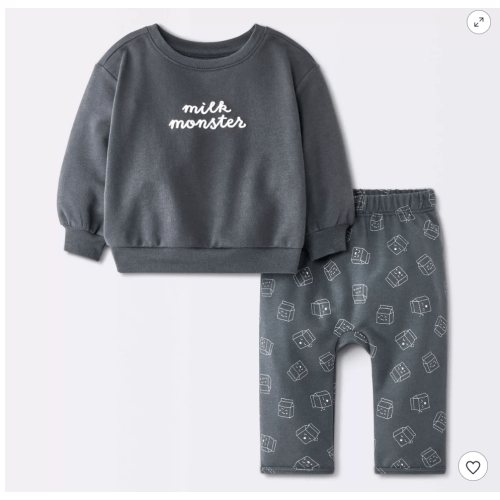 Baby Milk Monster Sweatshirt and Jogger Pants Set - Cloud Island™ Charcoal Gray Newborn