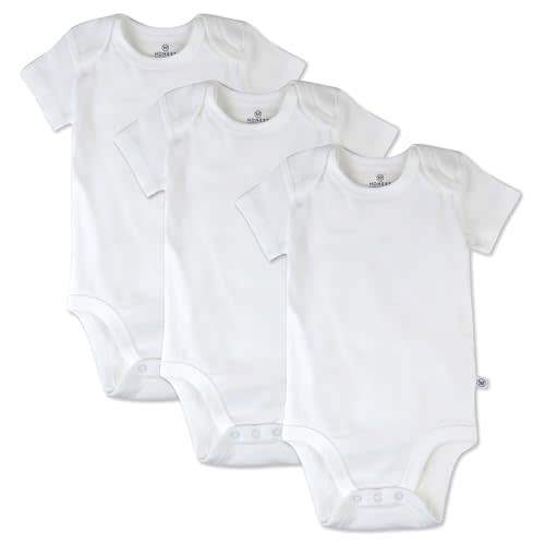 HonestBaby unisex-baby 3-pack Short Sleeve Bodysuits One-piece 100% Organic Cotton for Infant Baby Boys, Girls, Unisex