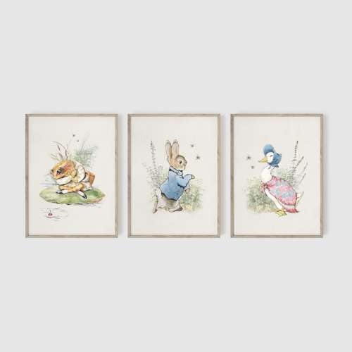 Peter Rabbit Nursery Wall Art, Set of 3 Prints, Beatrix Potter, Vintage Bunny Nursery Wall Art, Woodland Nursery, Baby Shower Gift. Rabbit