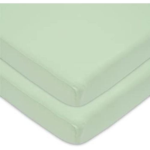 American Baby Company 2 Pack 100% Natural Cotton Fitted Mini Crib Sheets 38" x 24" - Soft & Breathable Small Nesting Portable Sheets, Fits Pack N Play Mattresses, Celery, for Boys & Girls