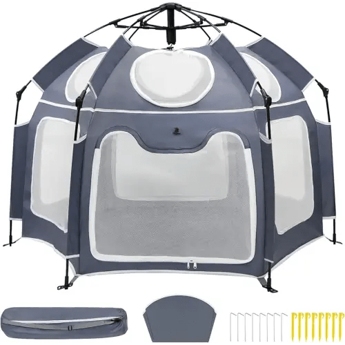 Baby Playpen with UV Canopy, Portable 1-Click Set Up Baby Tent, Toddler Play Yard for Indoor, Outdoor, Foldable Playpen for Beach, Camping, Home, Lightweight Versatile Kids Tent, with Travel Bag