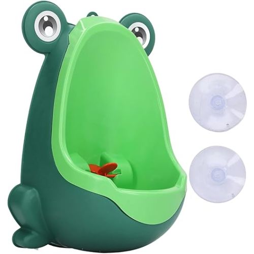 Potty Training Urinal for Boys, Cute Frog Standing Mounted Urinal with Aiming Target and Suction Cup, Bathroom Toilet Pee Trainer for Kids Toddlers Children Boy (Green)