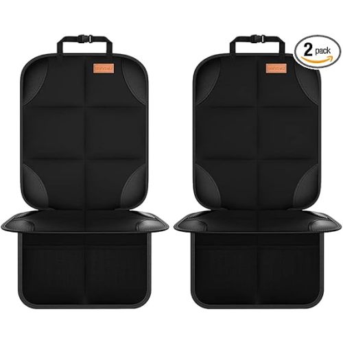 SMART ELF Car Seat Protector, 2Pack Seat Protector Protect Child Seats with Thickest Padding and Non-Slip Backing Mesh Pockets for Baby and Pet,Sedan SUV Truck (Black)