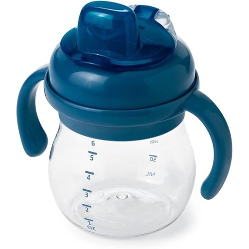 OXO Tot Transitions Soft Spout Sippy Cup with Removable Handles, Navy, 6 Ounce