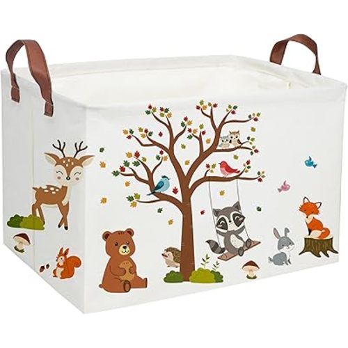 Essme Rectangular Kids Baskets Boys Basket,Animal Storage Bins with Handles for Kids Room Decor, Book Storage Bin（Autumn animals）