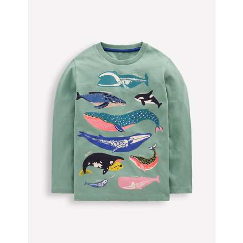 Long Sleeve Glow T-shirt-Eucalyptus Whales