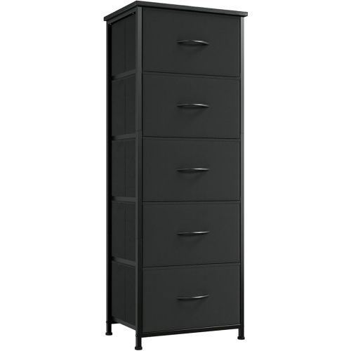 Somdot Tall Dresser for Bedroom with 5 Drawers, Storage Organizer Chest of Drawers with Removable Fabric Bins for Closet Bedside Nursery Laundry Living Room Entryway Hallway, Black