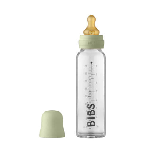 225ml (8oz) Baby Glass Bottle Complete Set(Round Natural Rubber)-BIBS