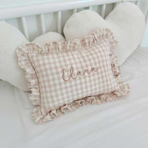 Baby Name Pillow With Ruffles, Personalized Nursery Cushion | Newborn Keepsake & Baby Shower Gift