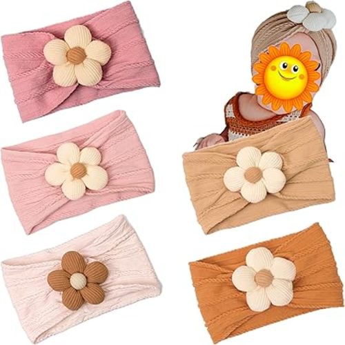CÉLLOT 5 Pcs Baby Flower Headbands Baby Girls Nylon Headbands Soft Hairbands Hair Accessories for Newborn Infant Toddler Kids