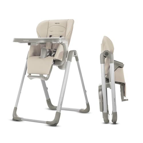 Inglesina My time Highchair, Butter - Adjustable High Chair for Babies & Toddlers, 4 Height & 3 Recline Settings, Collapsible, Tool-Free Assembly, BPA Free, Removable Tray for Easy Cleaning