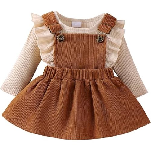 Baby Girl Clothes toddler fall outfit Ruffles long sleeve Romper+suspender skirt dress+ DIY Headband 3pcs