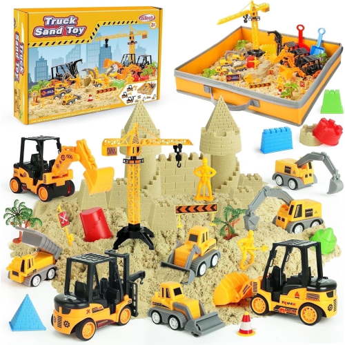 Free Shipping! Homotte Construction Sand Play Set with 2.2lbs Play Sand Large Foldable Sandbox and 36 Accessories for Kids 3+