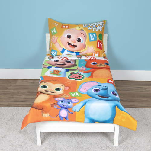 NoJo CoComelon "Learning is Fun" 4-Piece Toddler Bedding Set, Multi Color Print, Toddler Boy or Girl