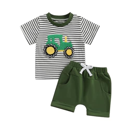 Lucikamy Toddler Baby Boy Summer Clothes Infant Tractor Outfit Letter Print Short Sleeve TShirt Tops and Shorts Sets