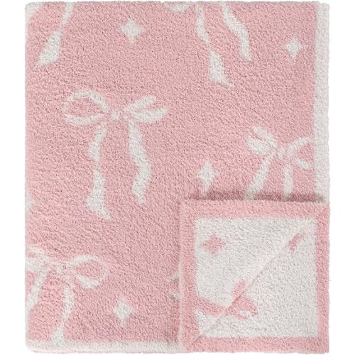 Pink Bow Baby Blanket – Cozy Knitted Bow Throw for Baby Girls, Nursery Décor, & Newborn Gifts – Ultra-Soft, 30x40 Inch