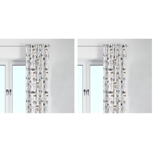 Bacati Woodlands Grey/Beige Neutral Cotton Single Lightfiltering Curtain Panels, Beige/Grey (Pack of 2)