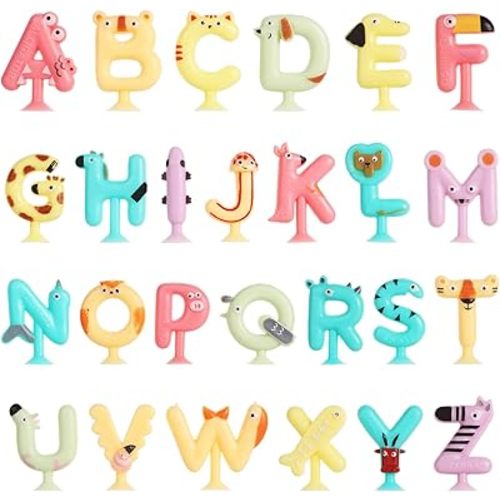 26pcs Suction Cup Letters Toys, Washable Alphabet Educational Toys Learning Spelling Games Educational Bath Toys Kids Interactive Toys Alphabet Learning Toys for Toddlers