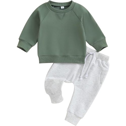 Toddler Baby Boy Clothes Solid Color Long Sleeve Crewneck Sweatshirt Top Casual Pants Set 2Pcs Fall Winter Outfits