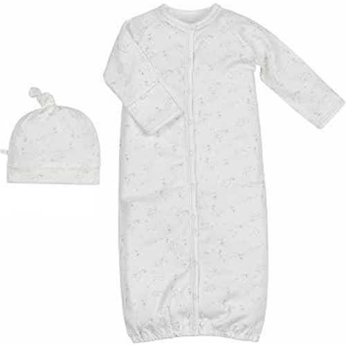 Under The Nile Organic Cotton Convertible Romper and Beanie Set - Stork, 0 to 3 Months
