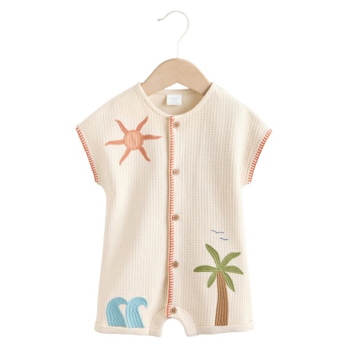 Cotton Jersey Waffle Knit Romper, 0-3M