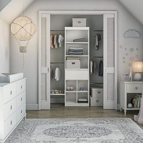 Little Seeds Grow with Me Adjustable Kids’ Closet Organizer System, 15.69" D x 95.44" W x 76.62" H, White
