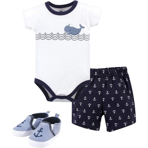 Hudson Baby Unisex Baby Cotton Bodysuit, Shorts and Shoe Set