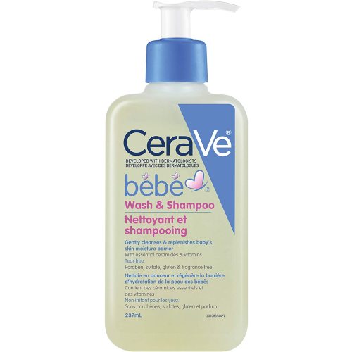 CeraVe Baby Wash & Shampoo Gentle Tear-Free Formula Fragrance Free, Paraben Free & Sulfate Free, 237 Milliliters