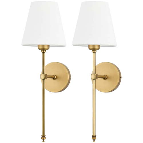 Battery Operated Wall Sconces Set of 2, Gold Wireless Wall Lights with Remote Control Warm/Natural/Daylight/RGB 15 Colors Dimmable Rechargeable Wall Lamp Retro for Bedroom Living Room Hallway Entryway