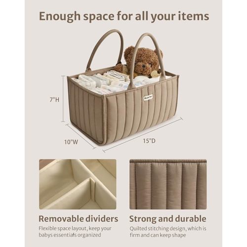 Blissful Diary Baby Diaper Caddy Basket, Stylish Baby Diaper Caddy Organizer, Storage Basket for Diapers - Baby Gift Registry for Newborn Baby Shower List and Baby Must Haves Essentials - Mocha Brown