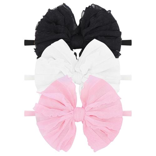 Baby Girls Headbands Bows Newborn Lace Hair Bow Hair Accessories for Infant Baby Girls Headband Toddler Black White Light Pink 3Pcs