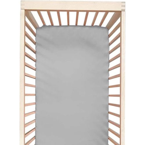 100% Mulberry Silk Crib Sheet for Baby Hair, Standard Crib Mattress Sheet for Boys & Girls, Soft Smooth Breathable Baby Crib Fitted Sheets 28x52, Light Grey