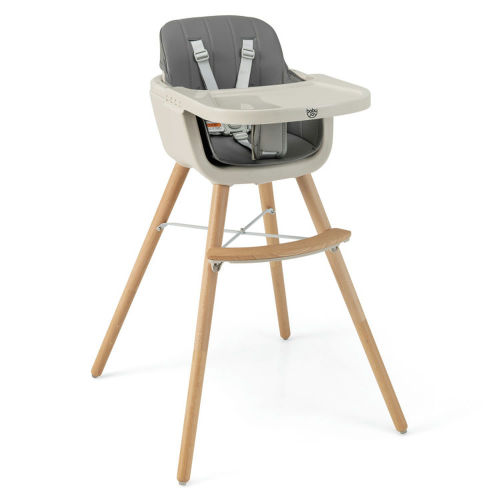 Canddidliike 3-in-1 Convertible Wooden High Chair with Cushion-Light Gray, Compact and Portable High Chair, Foldable High Chair, Baby High Chair