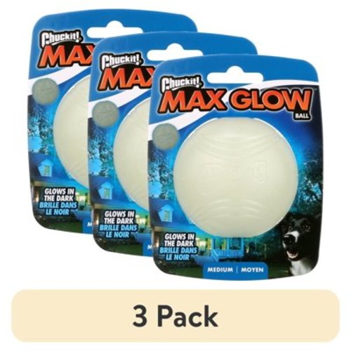 (3 pack) Chuckit! Max Glow Ball Rubber Fetch Dog Toy, Medium 2.5" for Dogs 20-60 lb, White, Pack of 1