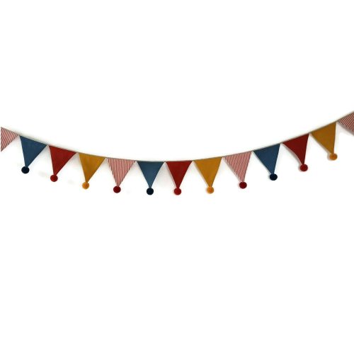 Vintage Circus linen bunting garland with pom poms