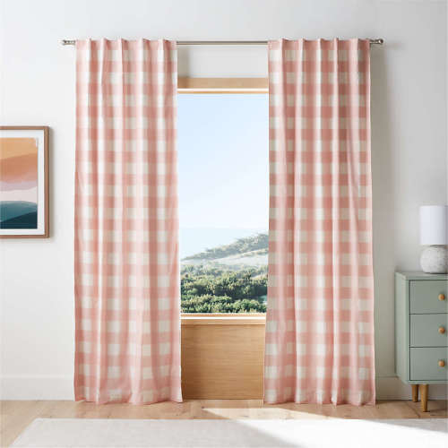 Pink Buffalo Check Cotton Blackout Window Curtain Panel 44"x96"