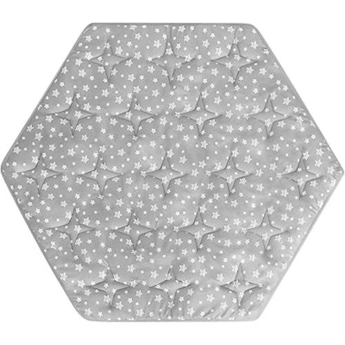 Hexagon Playpen Mat Compatible with POP 'N GO Baby Playpen, 59 Inch Hexagon Mattress Pad, Non Slip and Cushion Play Mat Grey with Star Print