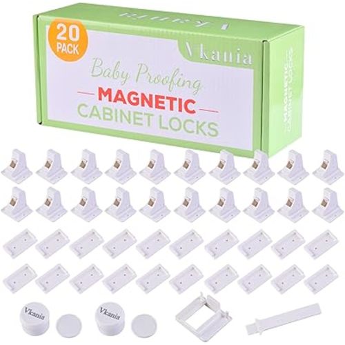20 Pack Vkania Magnetic Cabinet Locks Baby Proofing - Baby Safety Latches for Drawers and Cabinets -Easy Installation No Drilling