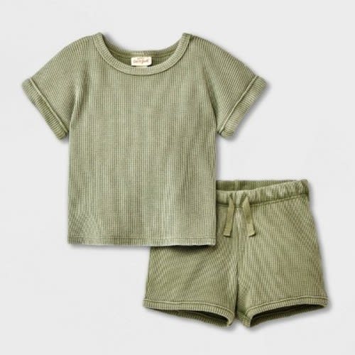 Baby Boys' Solid Top & Bottom Set - Cat & Jack™ Olive Green, Size: 3-6M