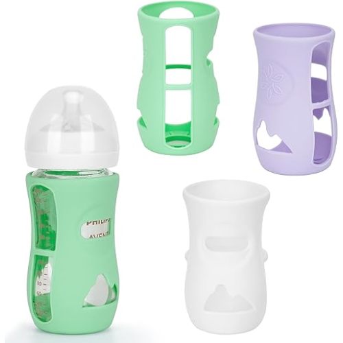 3 Pack Silicone Sleeves for Philips Avent Glass Bottle 8 oz, Anti Breakage Baby Bottle Holder Compatible Philips Avent Glass Natural Baby Bottle 4 oz, Anti-Scald, BPA Free