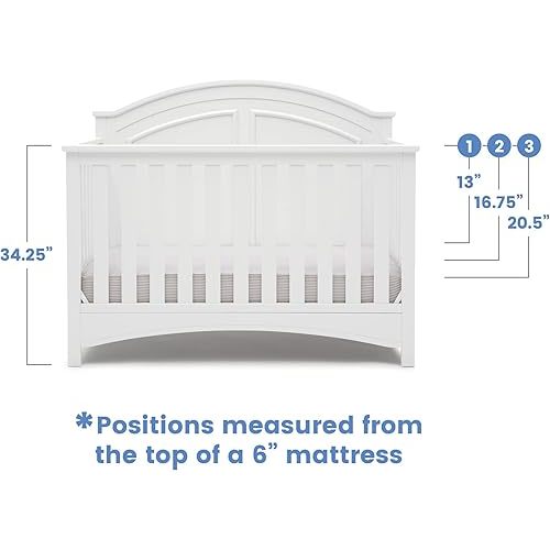 Delta Children Perry 6-in-1 Convertible Crib - Greenguard Gold Certified, Bianca White